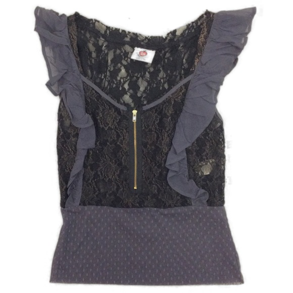Free People Tops - 4 FREE PEOPLE grey ruffled lace zip top